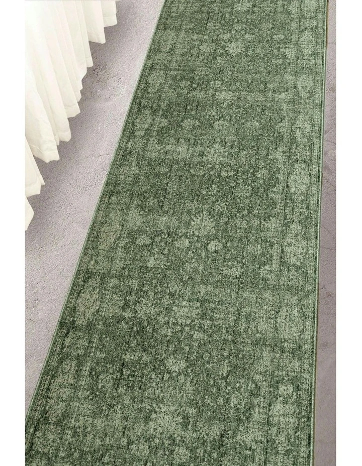 Orfeos Tonal Distressed Runner Rug in Green image 7