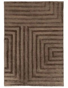 Pigneto Mocha Geometric Carved Wool Rug in Brown