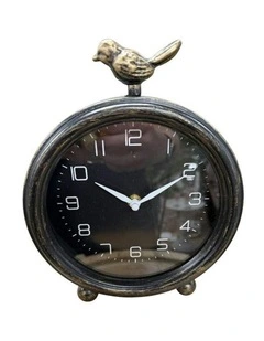 Vintage Style Table Clock With Bird 18.5x5.5.22.5cm in Gold