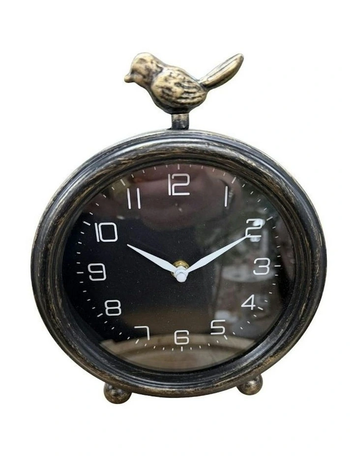Vintage Style Table Clock With Bird 18.5x5.5.22.5cm in Gold image 2