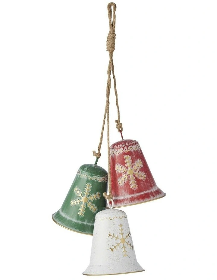 Brushed Hanging Bells Three TW21*21*H66 L21*H66cm in Red/Green/White image 1