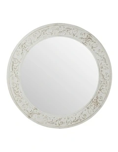 Fleur Carved Wood Frame Mirror 70cm in White