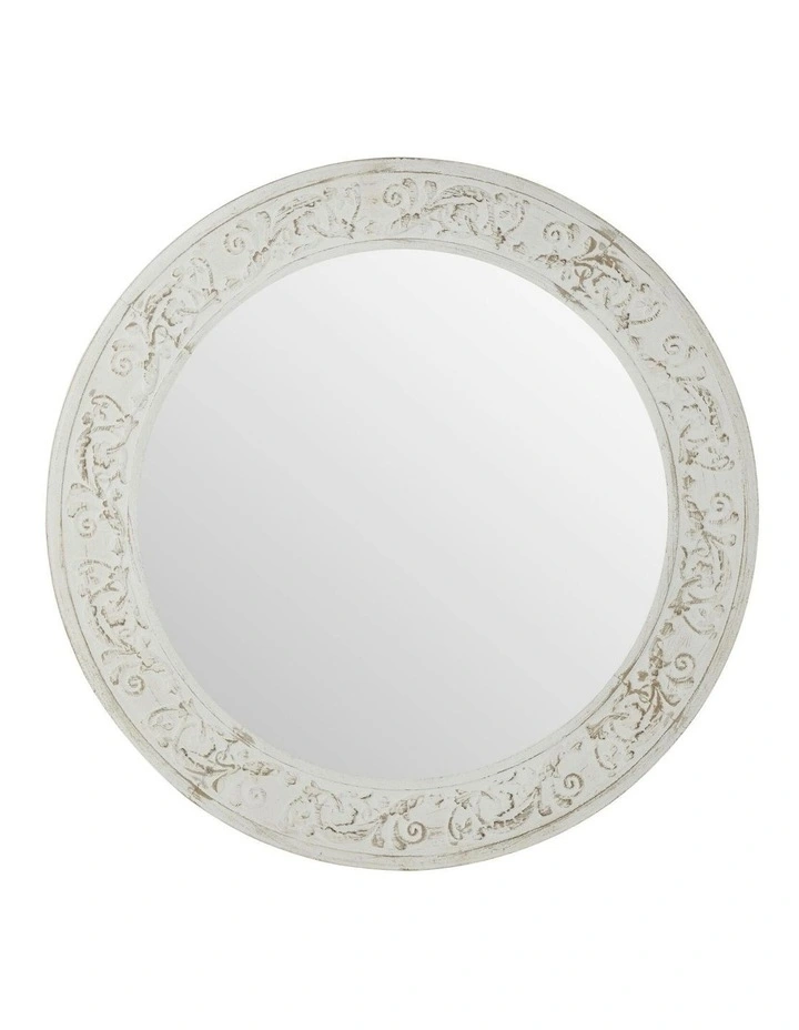Fleur Carved Wood Frame Mirror 70cm in White image 1