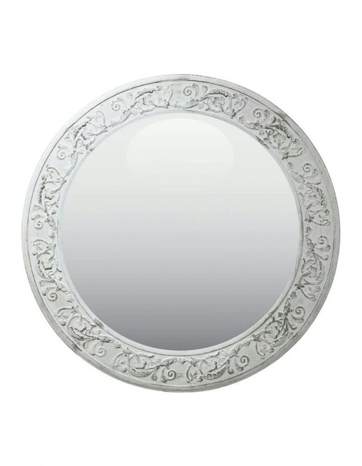 Fleur Carved Wood Frame Mirror 70cm in White image 3