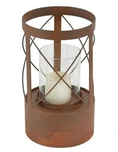 Rustic Radiance Round Pillar Candle Holder 15x 26cm in Brown