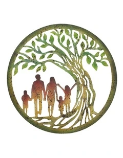 Cut Family & Tree Of Life Wall Art 60x0.6x60cm in Green
