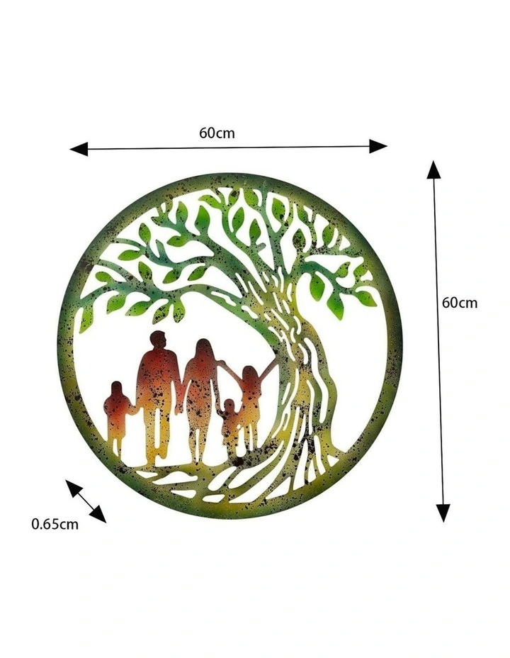 Cut Family & Tree Of Life Wall Art 60x0.6x60cm in Green image 2