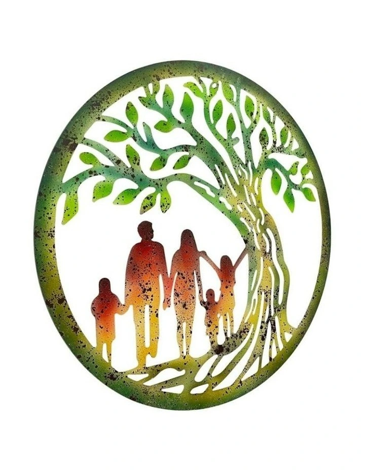 Cut Family & Tree Of Life Wall Art 60x0.6x60cm in Green image 3