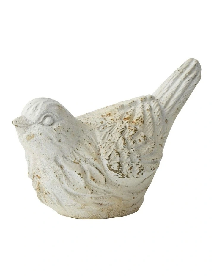 Destressed Sitting Bird Decor 11x6x8cm in White image 1