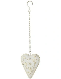 Metal Hanging Heart Decoration 17x3.5x23.5cm in White