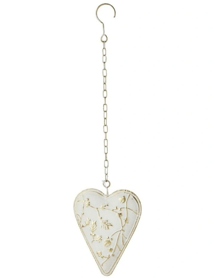 Metal Hanging Heart Decoration 17x3.5x23.5cm in White image 1