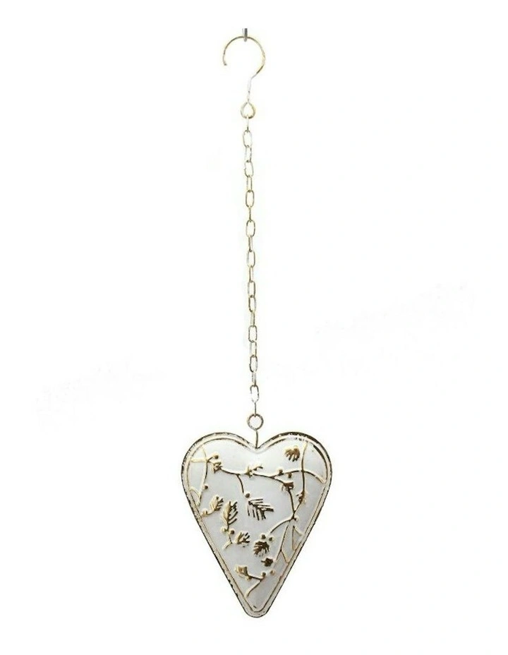 Metal Hanging Heart Decoration 17x3.5x23.5cm in White image 2