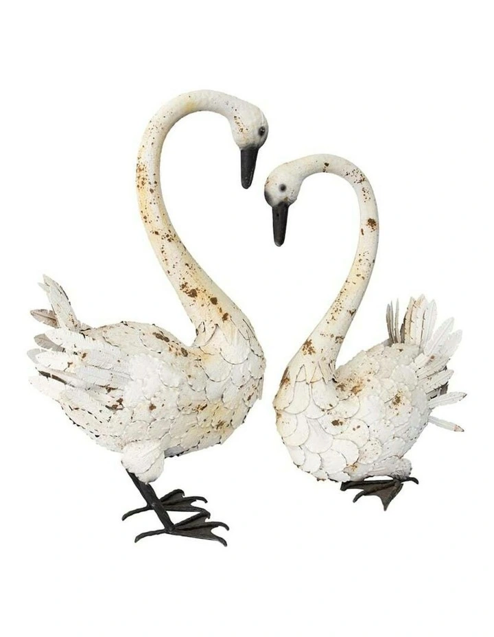 Garden Ornament Swan Couple Decor Set of 2 in White image 3