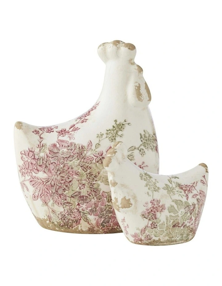 Assorted Size Cherry Blossom Chooks Decor Set of 2 14x10x18cm/11.5x6x9.5cm in Multi image 1