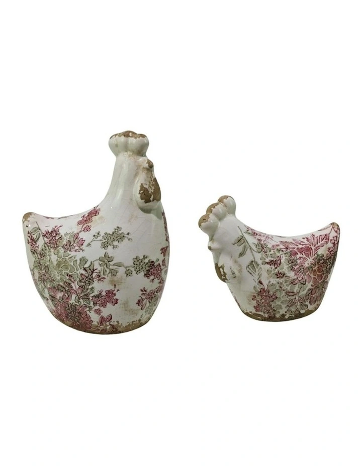 Assorted Size Cherry Blossom Chooks Decor Set of 2 14x10x18cm/11.5x6x9.5cm in Multi image 2
