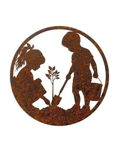 Laser Cut Kids in The Garden Wall Art 60x0.6x60cm in Brown
