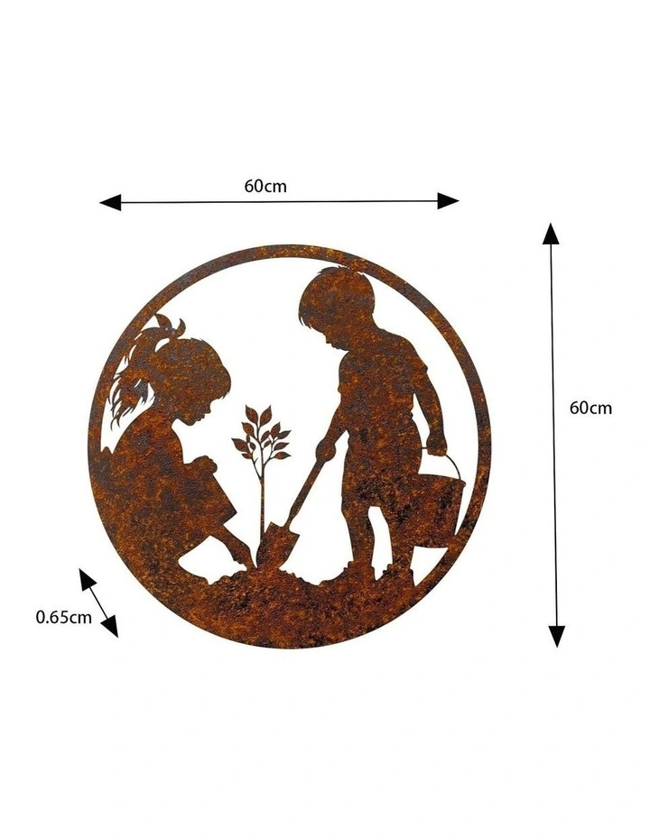 Laser Cut Kids in The Garden Wall Art 60x0.6x60cm in Brown image 2