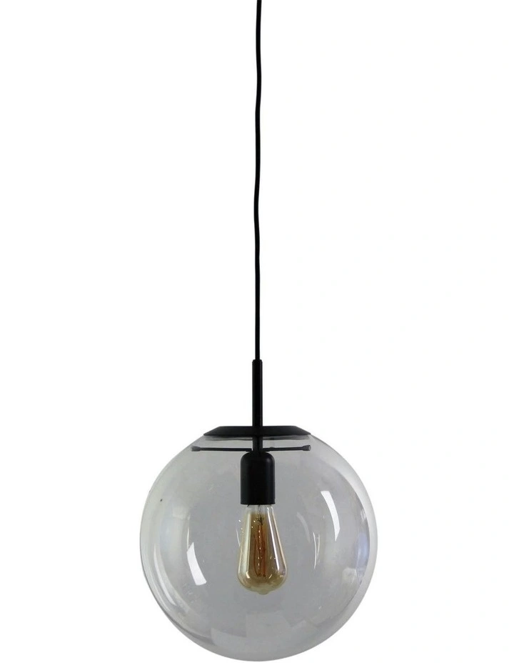 Newton Contemporary Clear Glass Pendant Light 30cm in Black image 1
