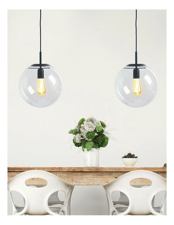 Newton Contemporary Clear Glass Pendant Light 30cm in Black image 2