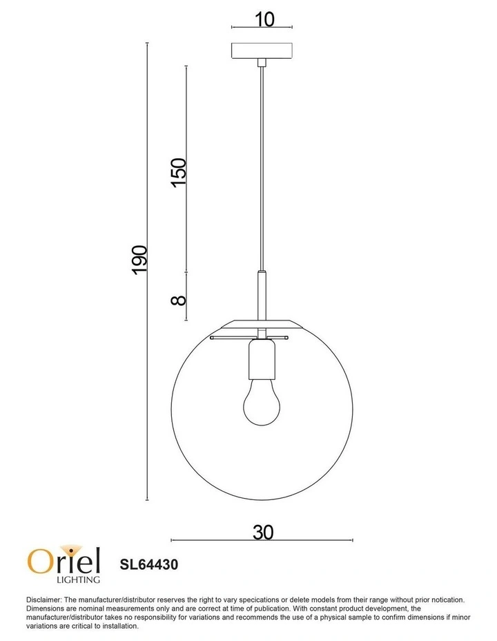 Newton Contemporary Clear Glass Pendant Light 30cm in Black image 3