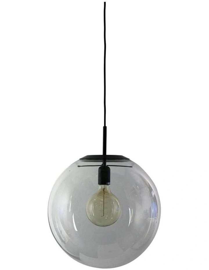 Newton Contemporary Clear Glass Pendant Light 40cm Black image 1
