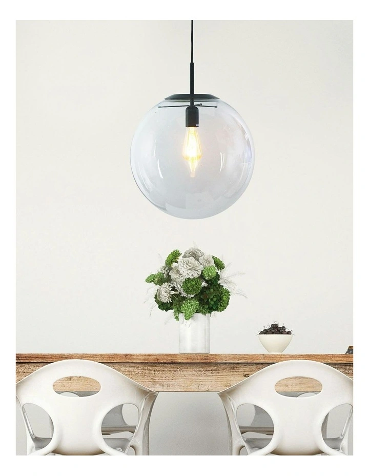 Newton Contemporary Clear Glass Pendant Light 40cm Black image 2