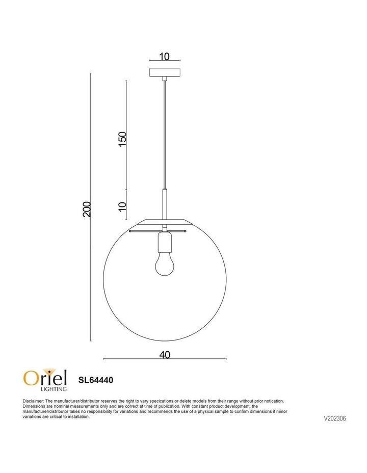 Newton Contemporary Clear Glass Pendant Light 40cm Black image 3