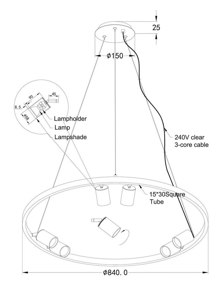 Pano 6 Light Pendant in Black image 3