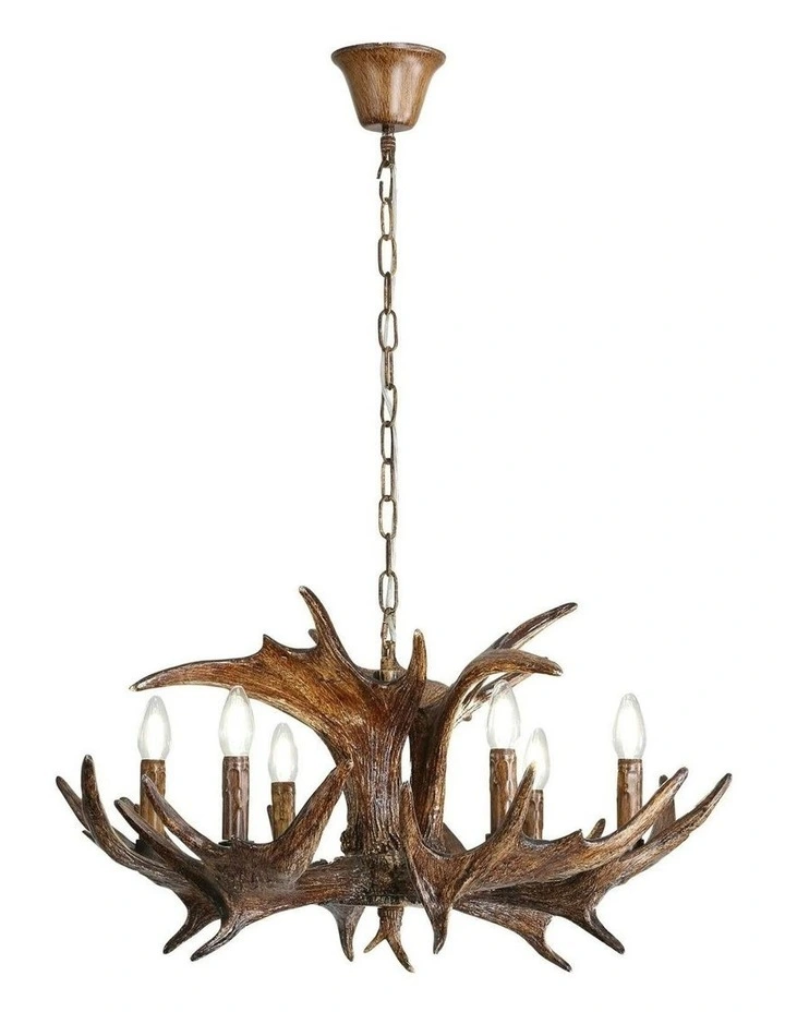 Ramure 6 Lits Deer Antler Designer Pendant Light in Beige image 1