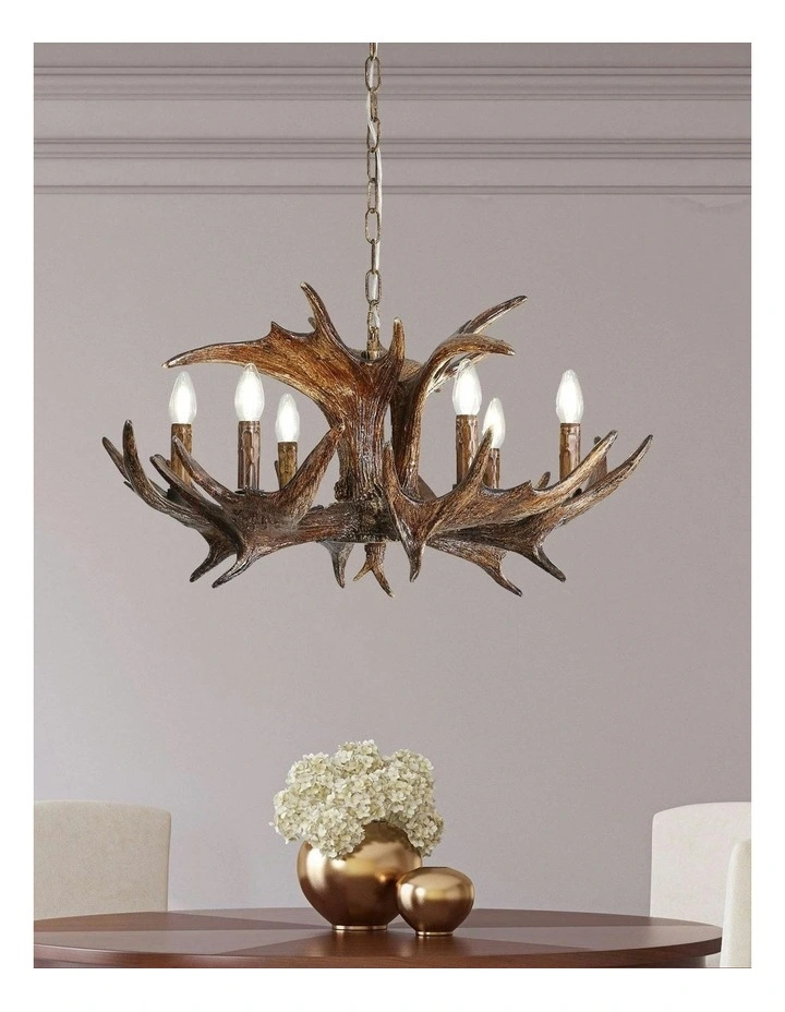 Ramure 6 Lits Deer Antler Designer Pendant Light in Beige image 3