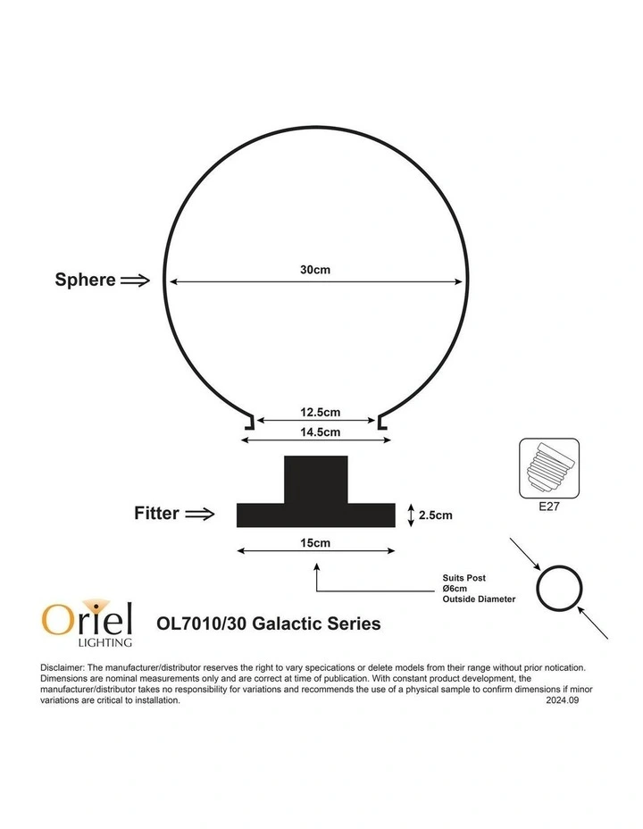 Galactic Outdoor Opal Acrylic Post Top Light 30cm image 3