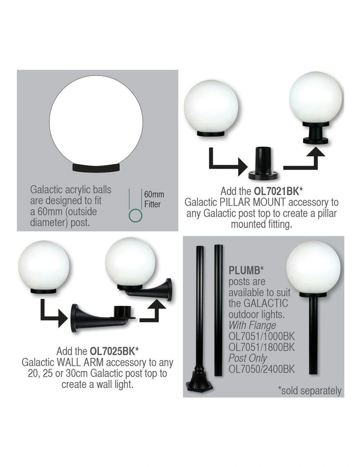 Galactic Outdoor Opal Acrylic Post Top Light 30cm image 4