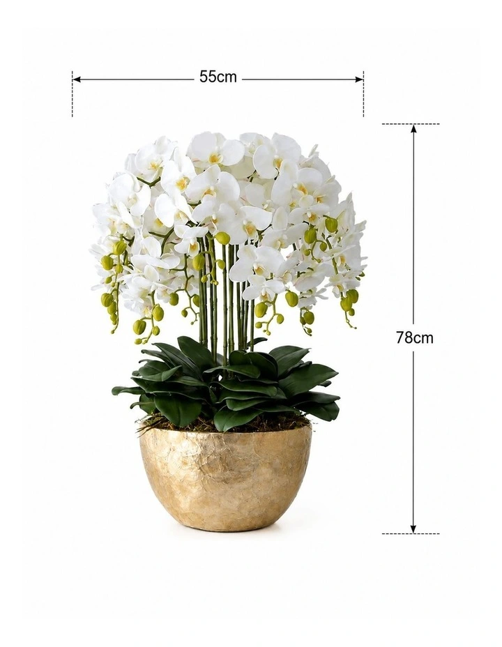 Bespoke Luxury Floral Design Gold Shell-Finish Planter with 18 Stem Real Touch Orchid Arrangement image 2