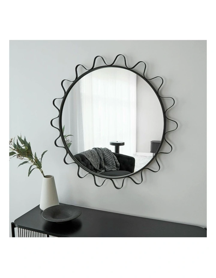 Aria Wavey Round Mirror 90cm in Black image 2