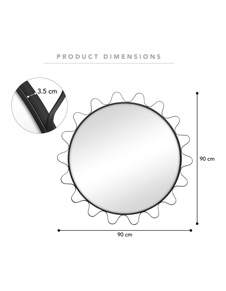 Aria Wavey Round Mirror 90cm in Black image 3