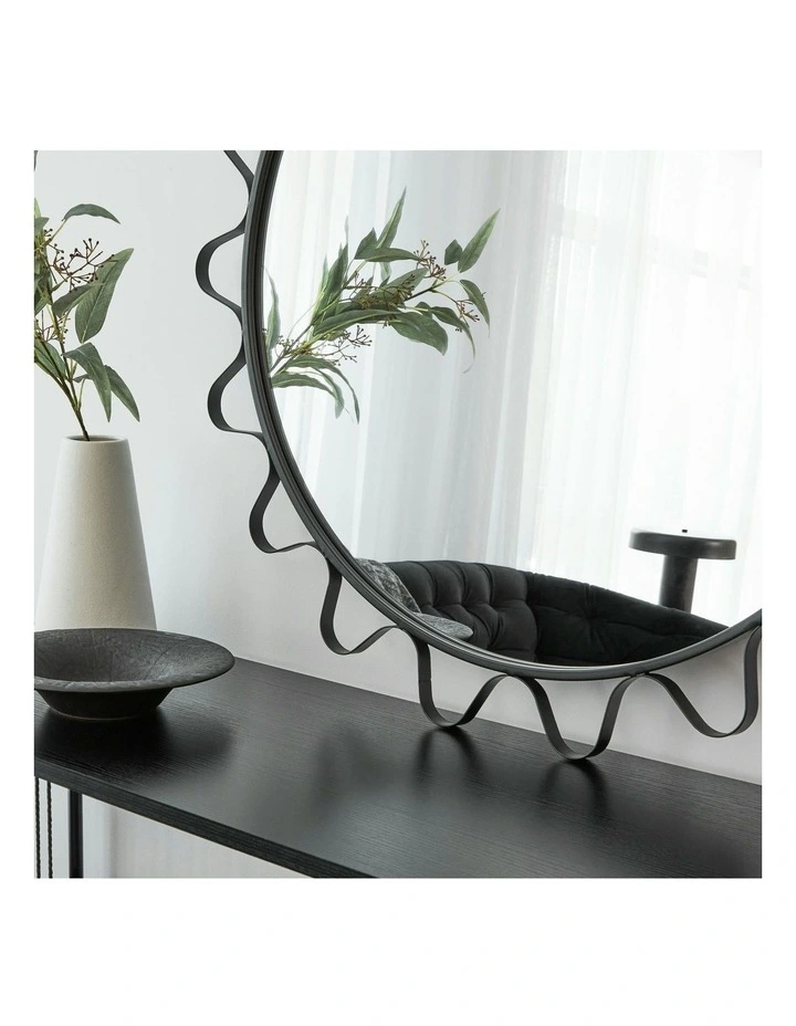 Aria Wavey Round Mirror 90cm in Black image 4