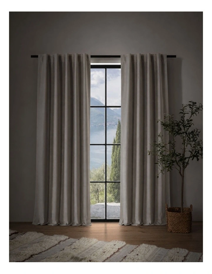 Byron Matte Velvet 100% Blockout Concealed Tab Top Curtains Pack of 2 in Oat image 2