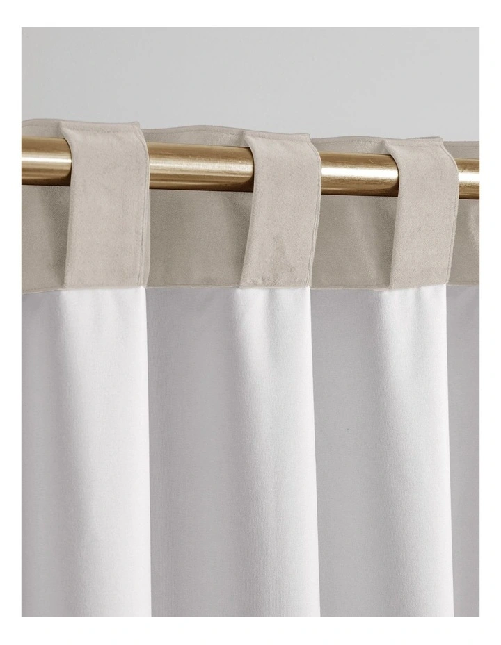 Byron Matte Velvet 100% Blockout Concealed Tab Top Curtains Pack of 2 in Oat image 4