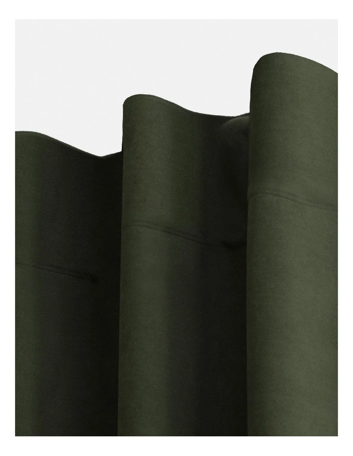 Byron Matte Velvet 100% Blockout Concealed Tab Top Curtains Pack of 2 in Olive image 3