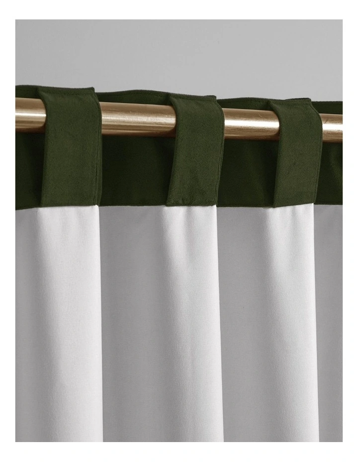 Byron Matte Velvet 100% Blockout Concealed Tab Top Curtains Pack of 2 in Olive image 4