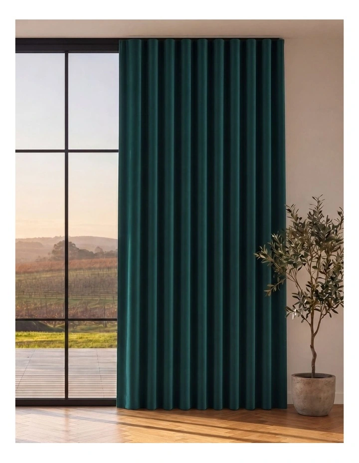 Byron Matte Velvet 100% Blockout S-Fold Curtain in Deep Teal image 1