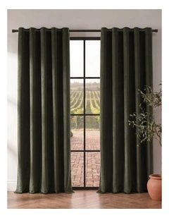 Byron Matte Velvet 100% Blockout Eyelet Curtains Pack of 2 in Olive