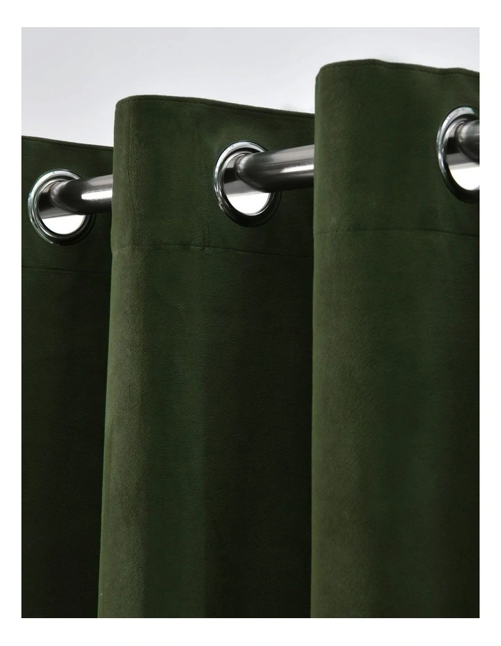 Byron Matte Velvet 100% Blockout Eyelet Curtains Pack of 2 in Olive image 3