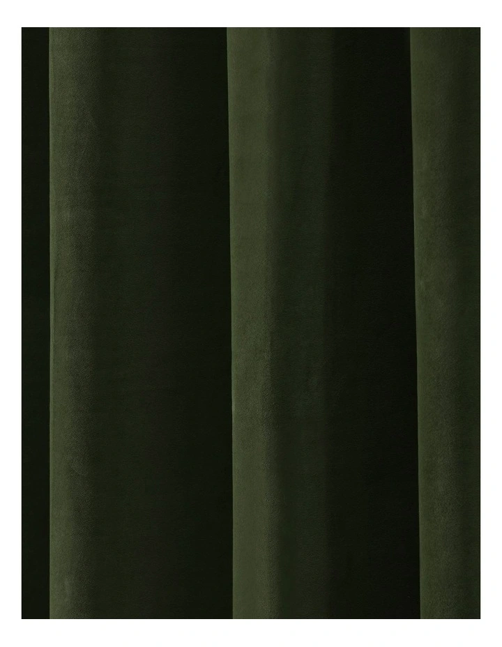 Byron Matte Velvet 100% Blockout Eyelet Curtains Pack of 2 in Olive image 4
