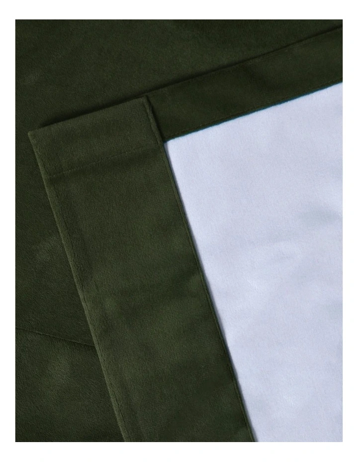 Byron Matte Velvet 100% Blockout Eyelet Curtains Pack of 2 in Olive image 5
