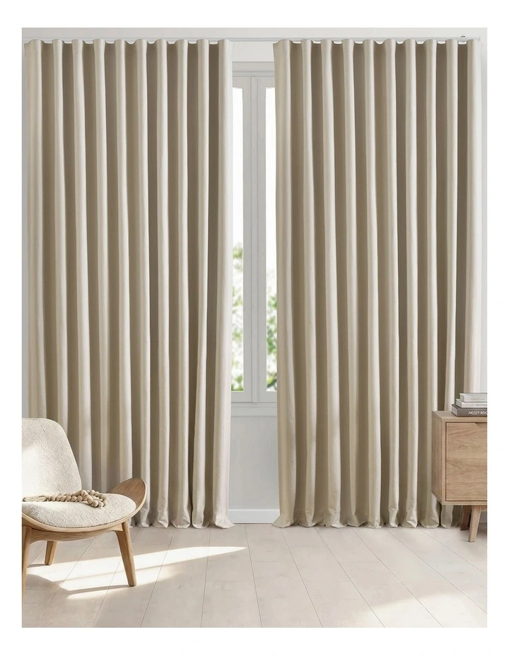 Alva Faux Linen Blockout S-Fold Curtain in Oatmeal image 2