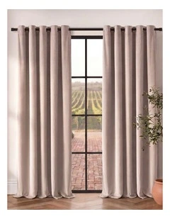 Byron Matte Velvet 100% Blockout Eyelet Curtains Pack of 2 in Oat