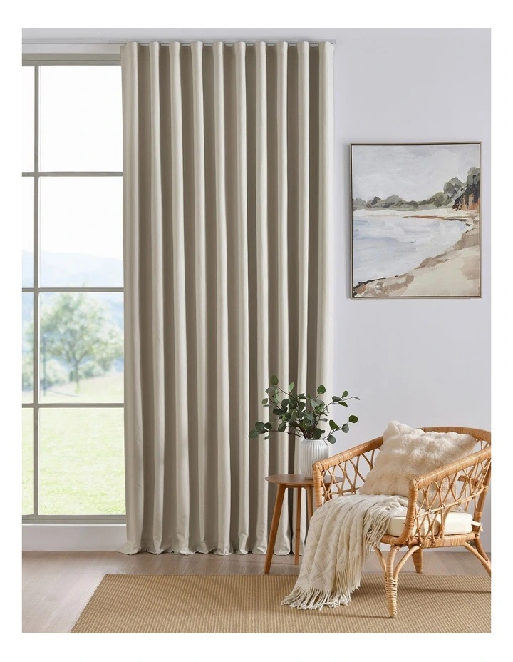 Alva Faux Linen Blockout S-Fold Curtain in Porcelain image 1