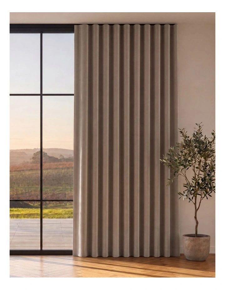Byron Matte Velvet 100% Blockout S-Fold Curtain in Oat image 1