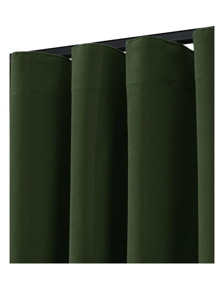 Byron Matte Velvet 100% Blockout S-Fold Curtain in Olive image 2